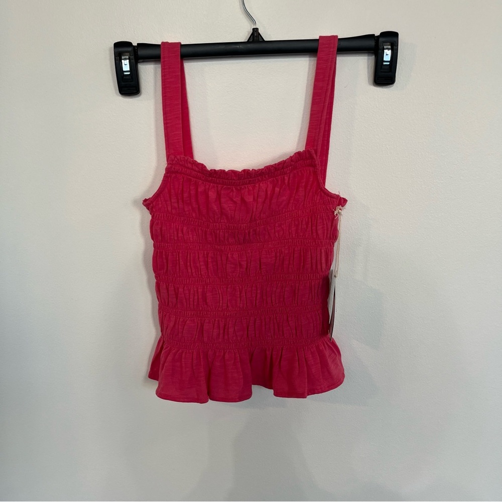 Universal Thread Women Pink Smocked Stretch Ruffle Tank Top Small